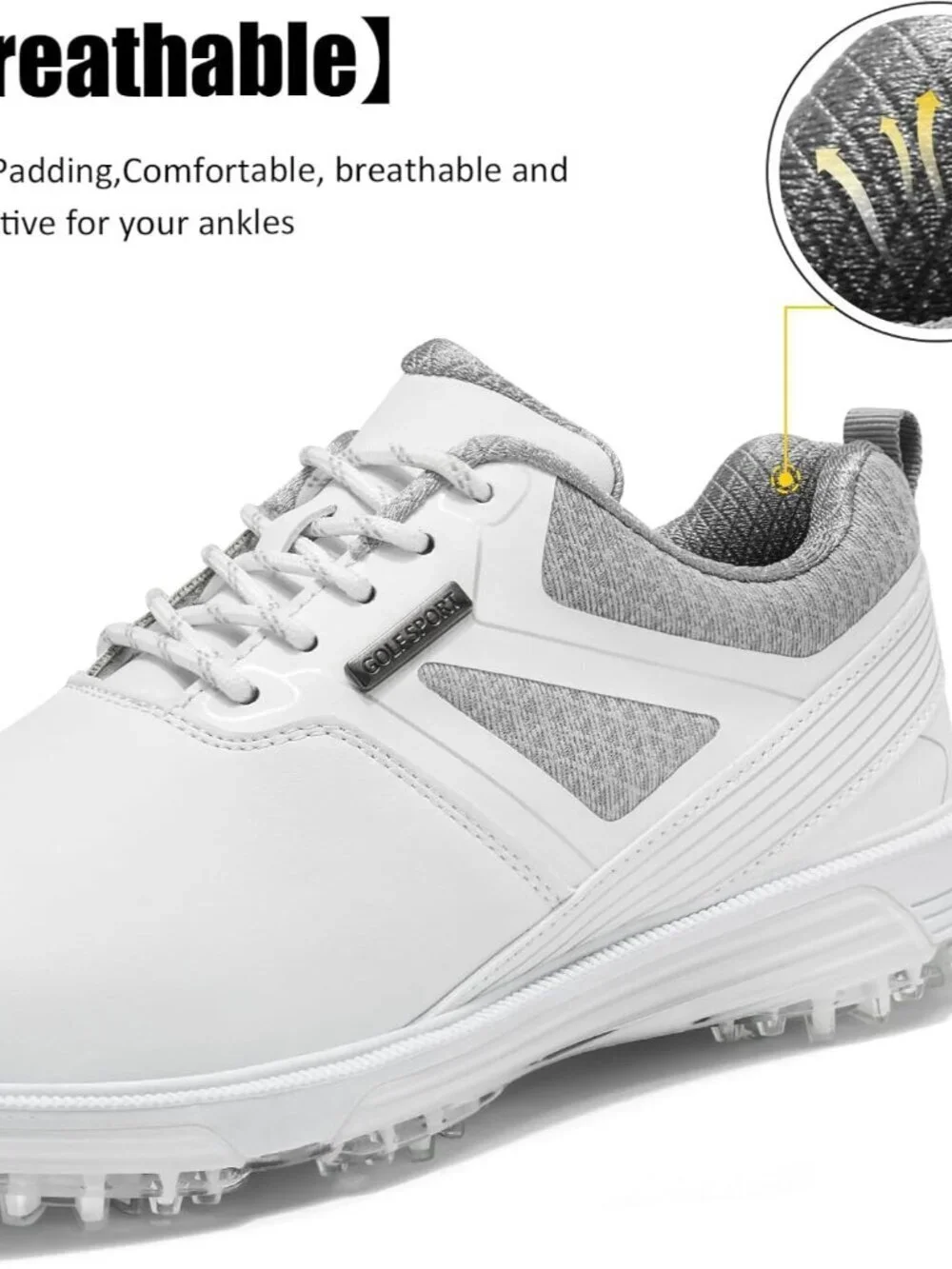 Men's All White Golf Shoes Fixed Nail Less Sole Waterproof Lightweight No-slip